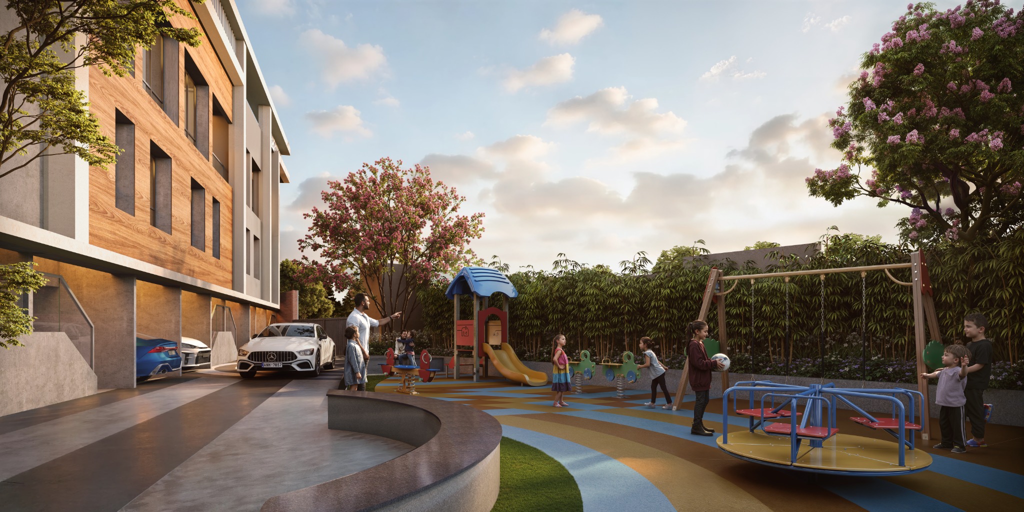 Architectural visualisation of the children's play area at The Societe